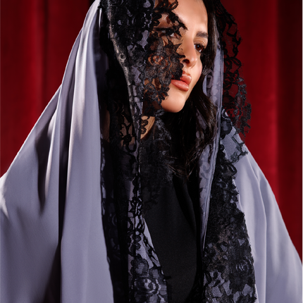 Black and Gray Lace Abaya