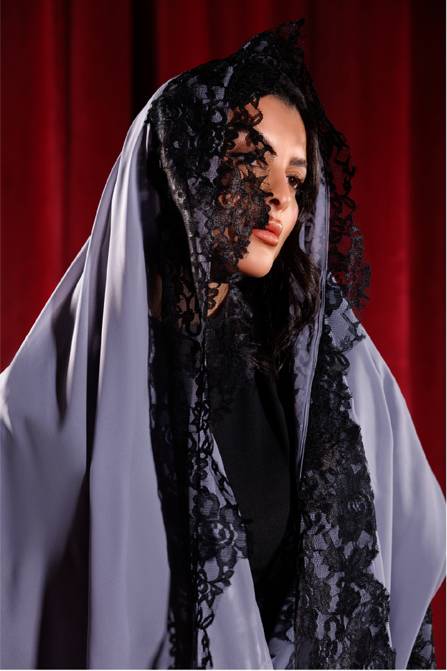 Black and Gray Lace Abaya