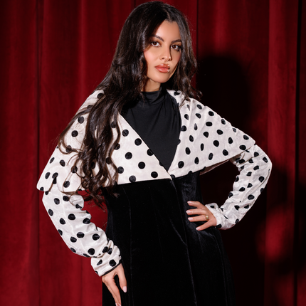 Black and White Velvet Abaya