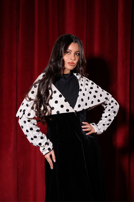 Black and White Velvet Abaya