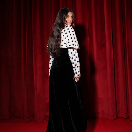 Black and White Velvet Abaya