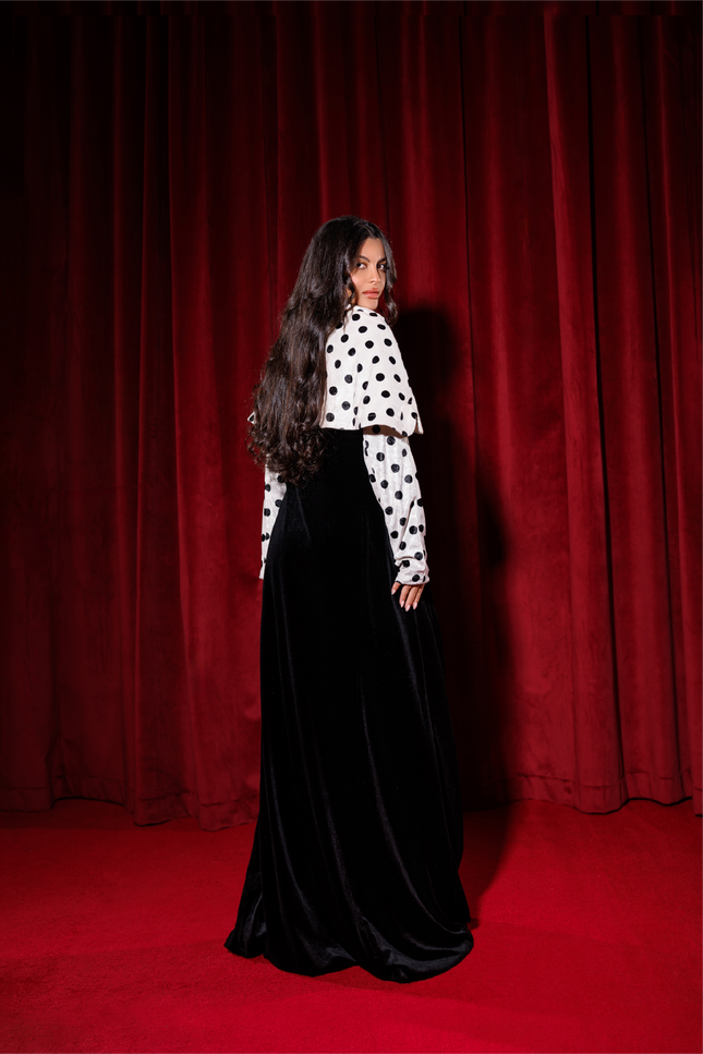 Black and White Velvet Abaya