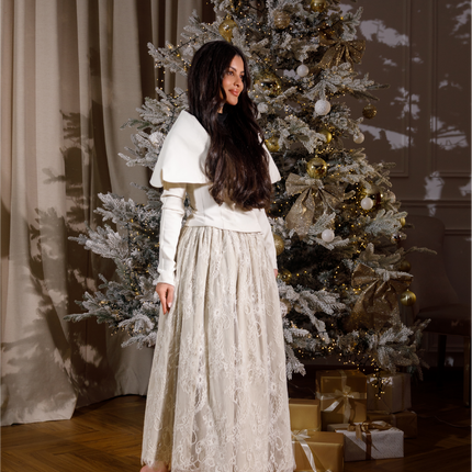 Off-white Jacket & Skirt Lace Set