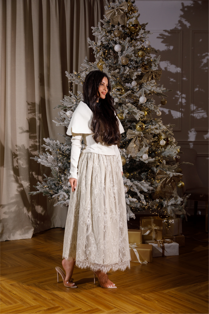 Off-white Jacket & Skirt Lace Set