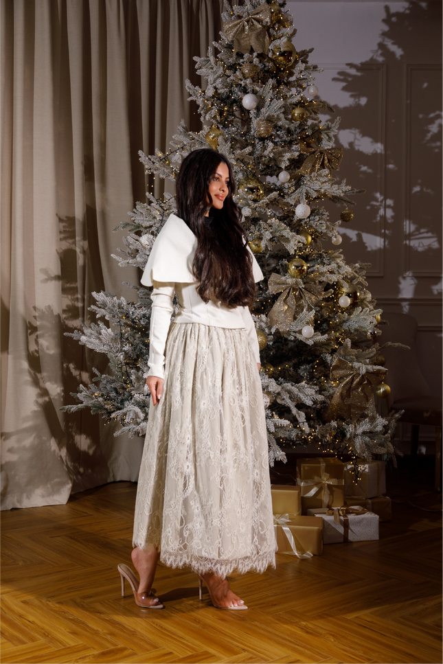 Off-white Jacket & Skirt Lace Set